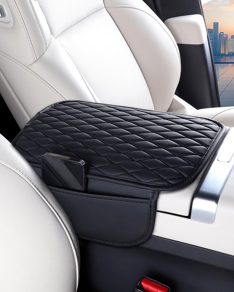 ESKONKE [Upgraded] Car Center Console Cover with 2 Storage Bags - Premium Nappa Leather Armrest Cover, Scratch & Wear Resistant, Waterproof Car Interior Accessories (Classic - Black) - Image 1